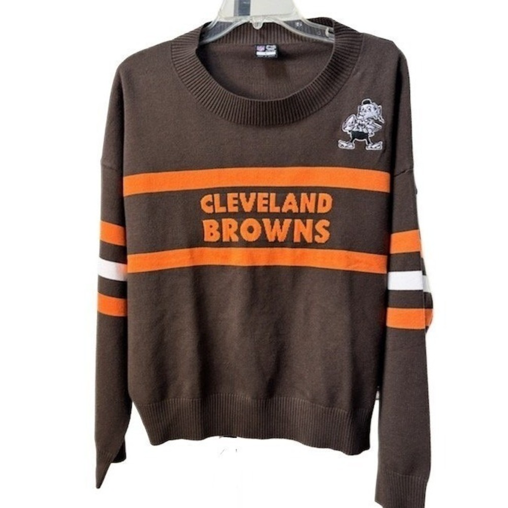 Cleveland Browns Sweater Men's Unisex Size Large Brown Stripe Crew Neck NFL